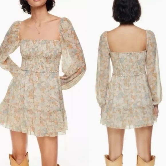 Wilfred x Aritzia Tempest Mini Smocked Chiffon Mini Dress Women's Sz S - Picture 1 of 10